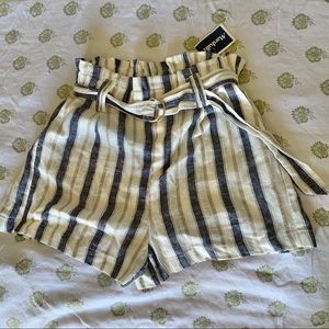 Striped linen paper bag shorts
